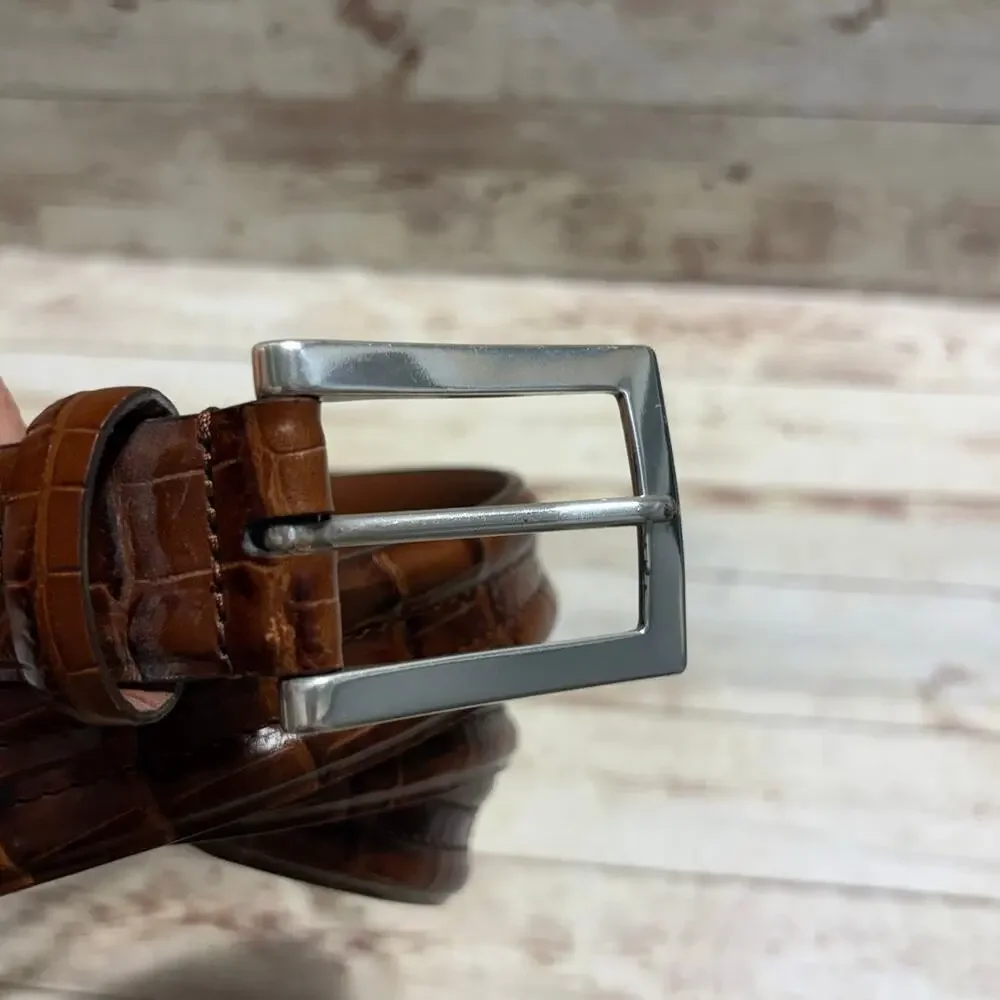 Brighton Croco Leather Belt Size 44 Brown Silver Buckle